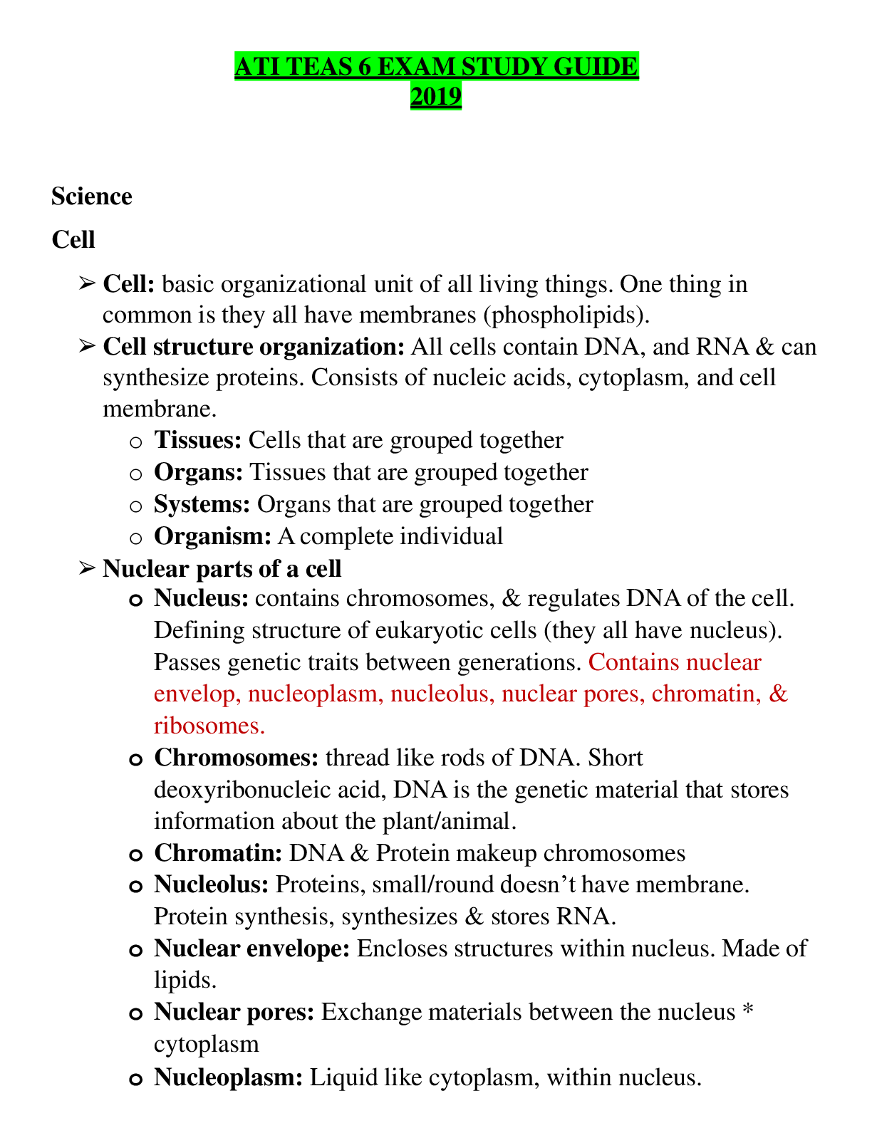 Preview image of ATI TEAS 6 EXAM STUDY GUIDE 2019 document